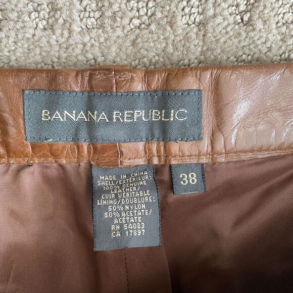 Vintage Banana Republic Leather Pants 38x34 Brown Straight Fit Ankle Zip BootCut - Picture 3 of 16